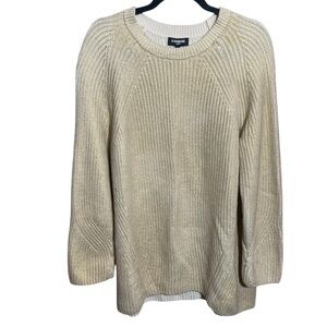 Express London Foil Crew Neck Tunic Sweater Gold Metallic Knit